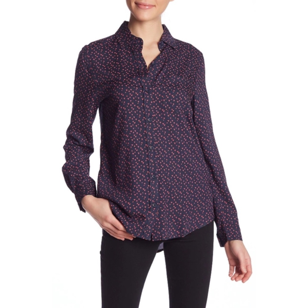 NEW BeachLunchLounge Hearts Button Down Long Sleeve Shirt